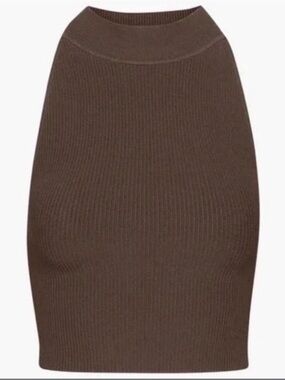 Aritzia Babaton Sculpt Knit Mockneck Halter Top in Rich Mocha Brown